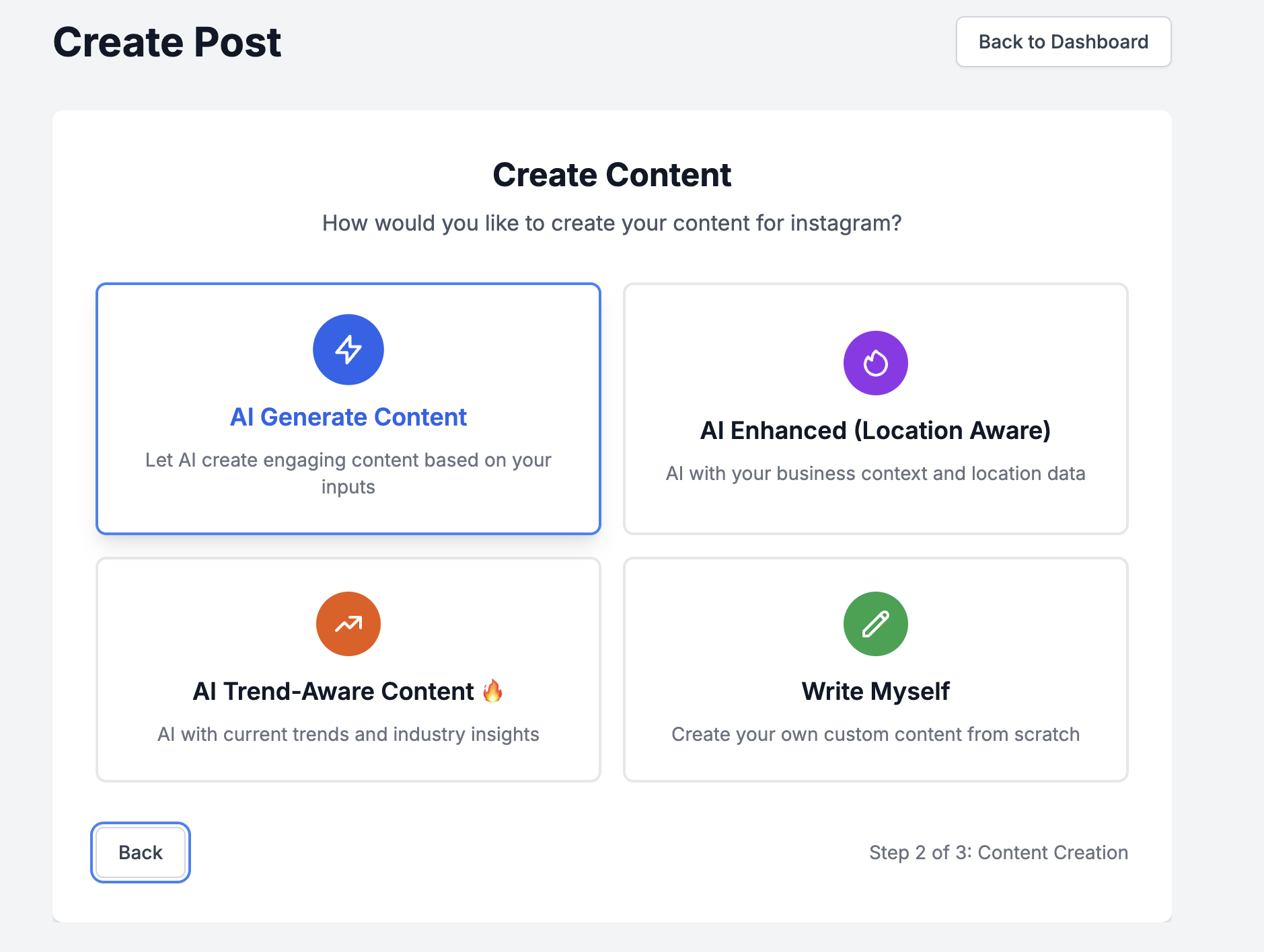 AIPostPro post creation — step 2
